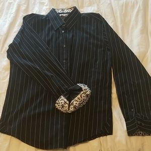 Black pinstripe Mens floral dress shirt